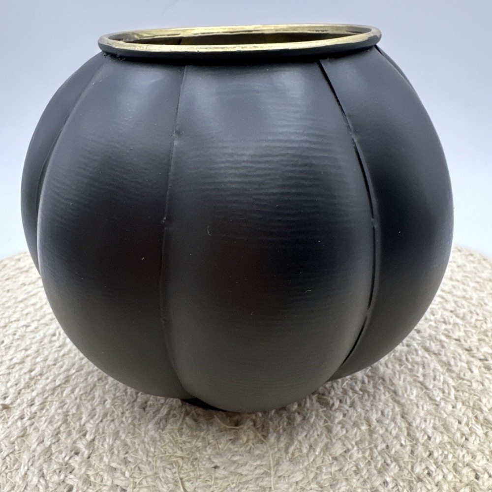 Pottery Barn Halloween Candle Holder Black Metal Jack O Lantern Small 7.5" New - Picture 4 of 5